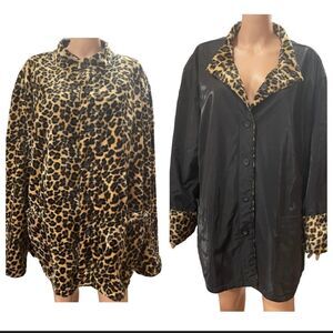 DENNIS BASSO Leopard Print & Shimmery Black Reversible Jacket XXL